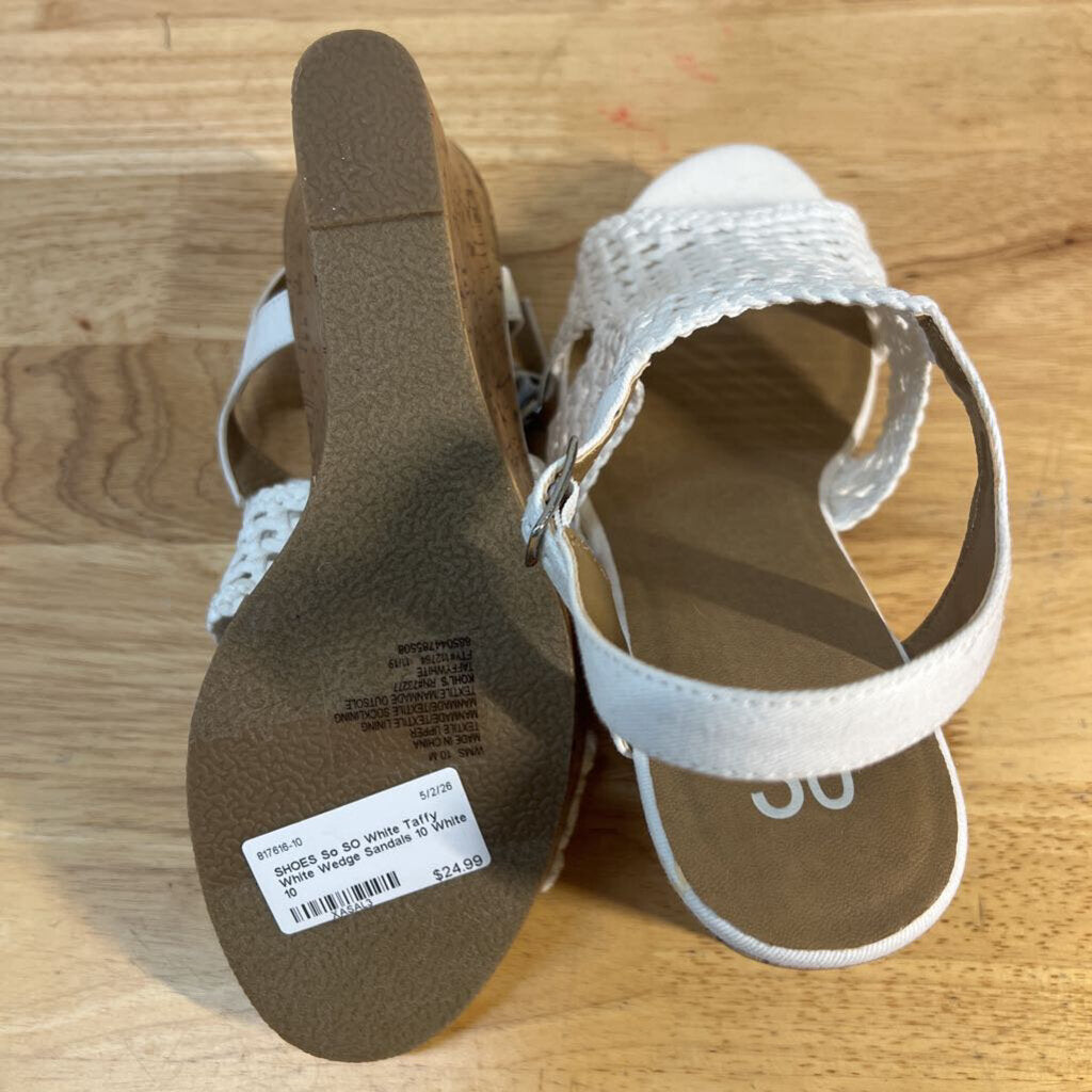 SO White Taffy White Wedge Sandals 10