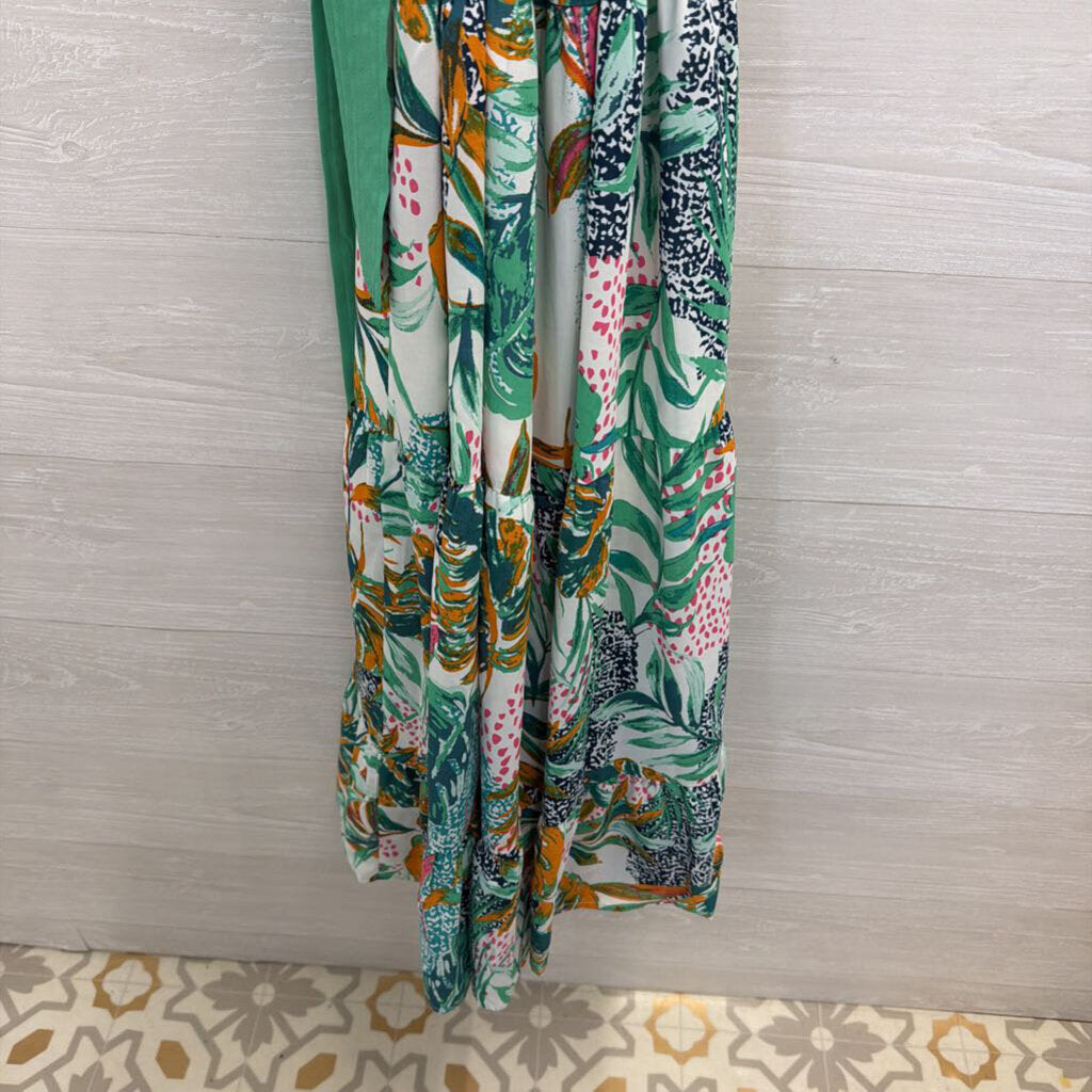 Green Palm Print Maxi Dress Medium