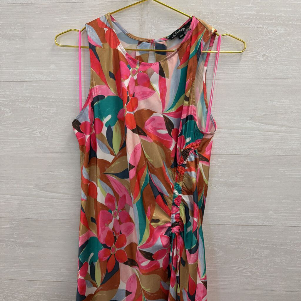 Charlie B Multi Color Print Silky Midi Dress Medium