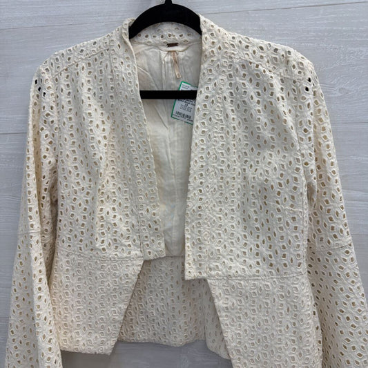 Free People White Eyelet Cropped Bell Sleeve Jacket Top Extra Small