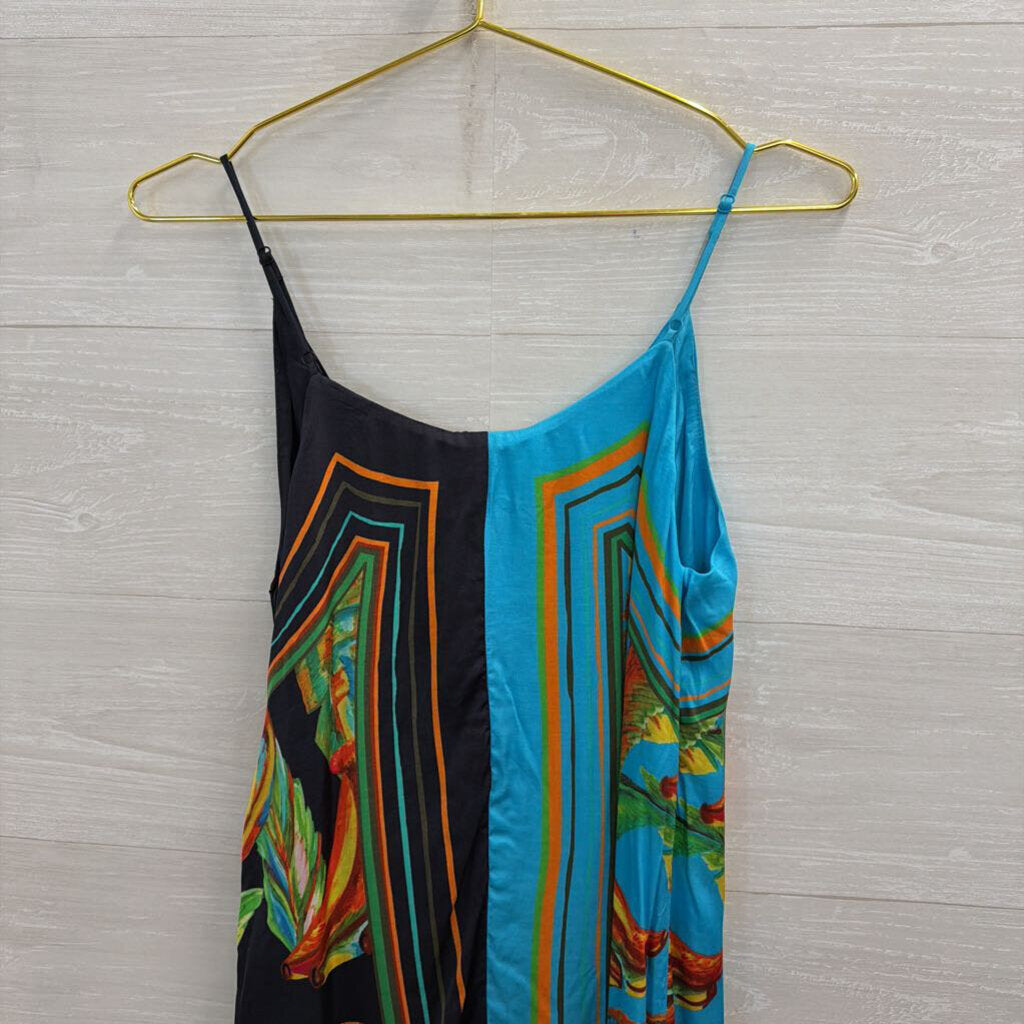 Farm Rio Blue Silky Print Wrap Dress Small