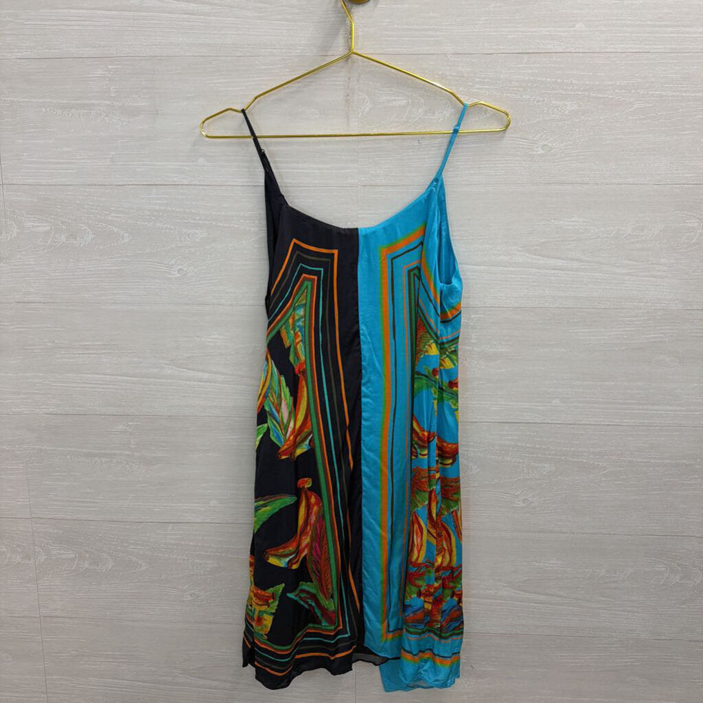 Farm Rio Blue Silky Print Wrap Dress Small