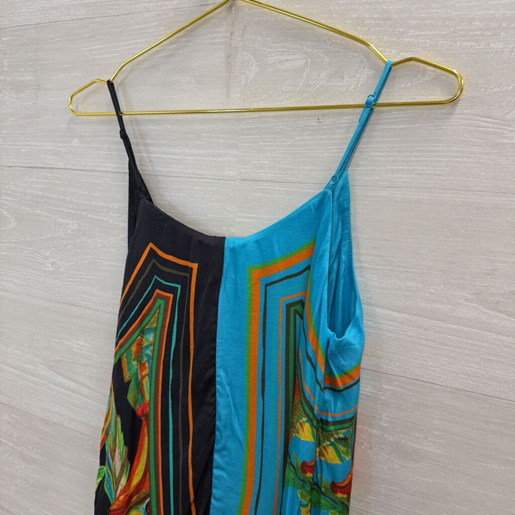 Farm Rio Blue Silky Print Wrap Dress Small
