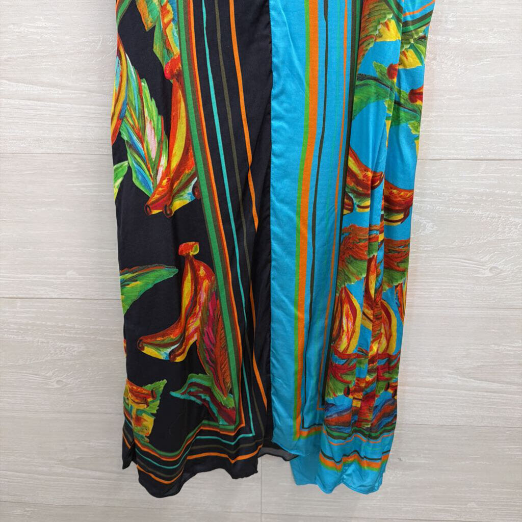 Farm Rio Blue Silky Print Wrap Dress Small
