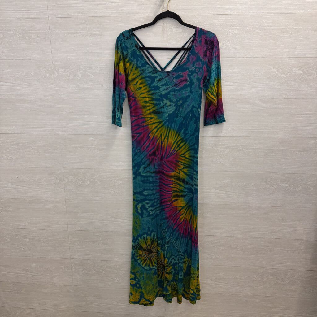Blue/ Multi Tie Dye Short Sleeve Maxi Dress Small