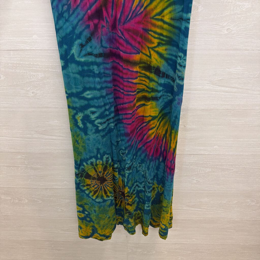 Blue/ Multi Tie Dye Short Sleeve Maxi Dress Small