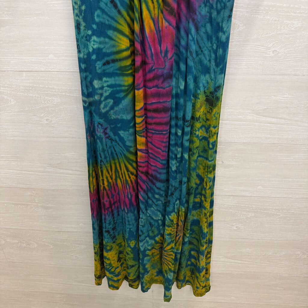 Blue/ Multi Tie Dye Short Sleeve Maxi Dress Small