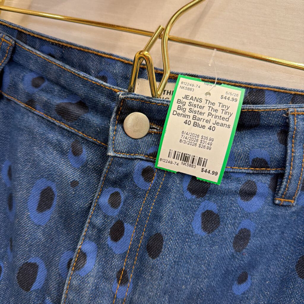 The Tiny Big Sister Printed Denim Barrel Jeans 40