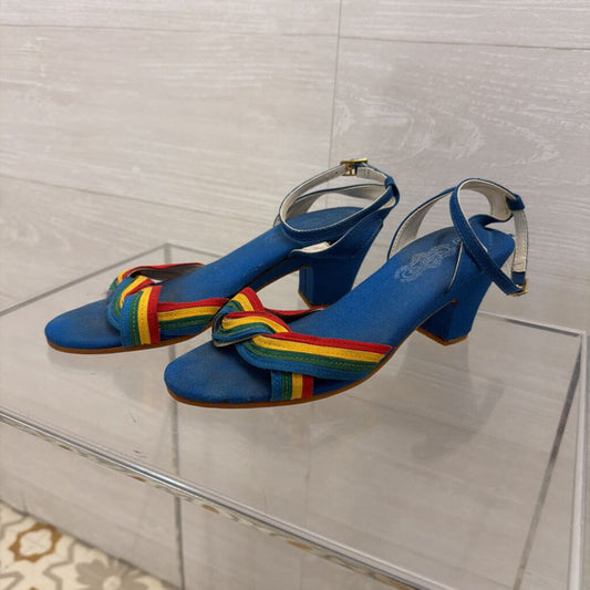 Vintage Blue Rainbow Strap Heels 6