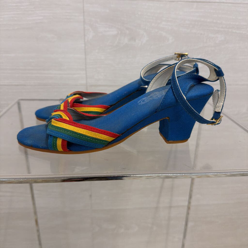 Vintage Blue Rainbow Strap Heels 6