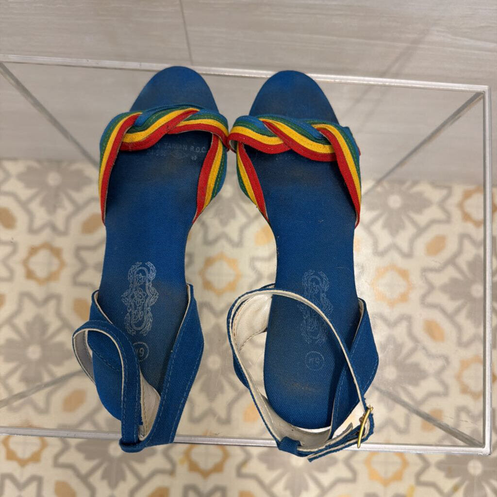 Vintage Blue Rainbow Strap Heels 6