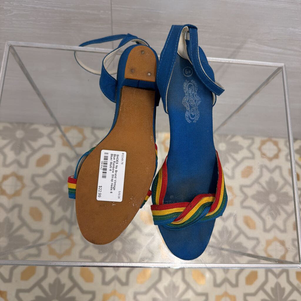 Vintage Blue Rainbow Strap Heels 6