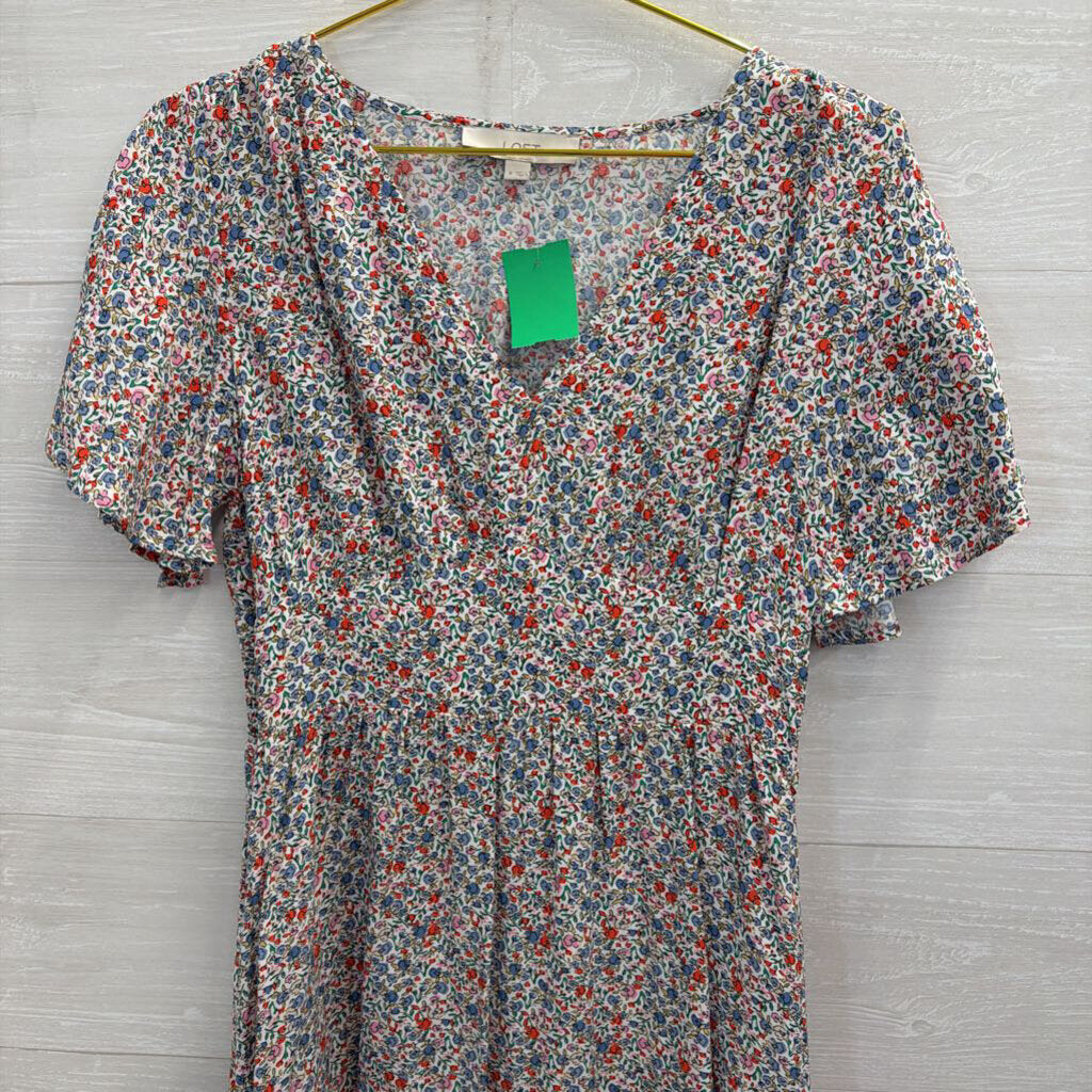Loft White/ Multi Print Short Sleeve Dress 4