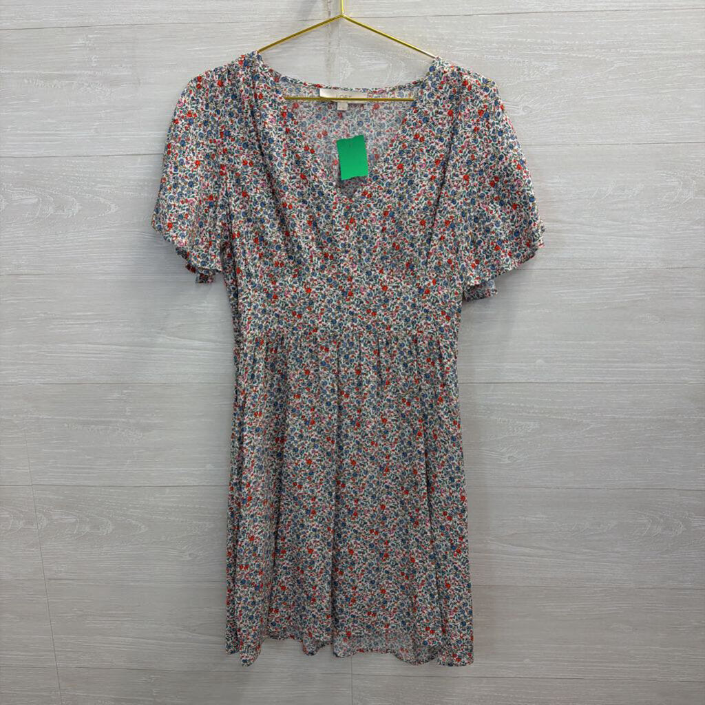 Loft White/ Multi Print Short Sleeve Dress 4