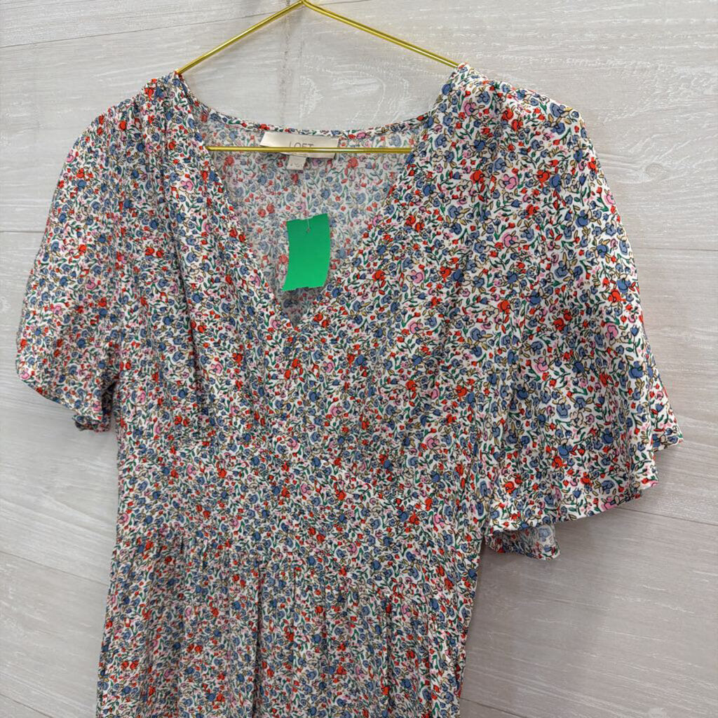 Loft White/ Multi Print Short Sleeve Dress 4