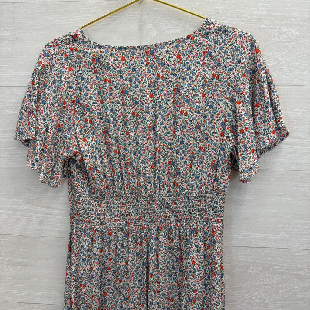 Loft White/ Multi Print Short Sleeve Dress 4