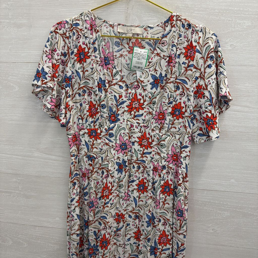Loft White/ Multi Floral Print Short Sleeve Maxi Dress 4
