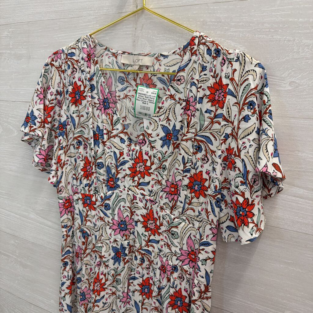 Loft White/ Multi Floral Print Short Sleeve Maxi Dress 4