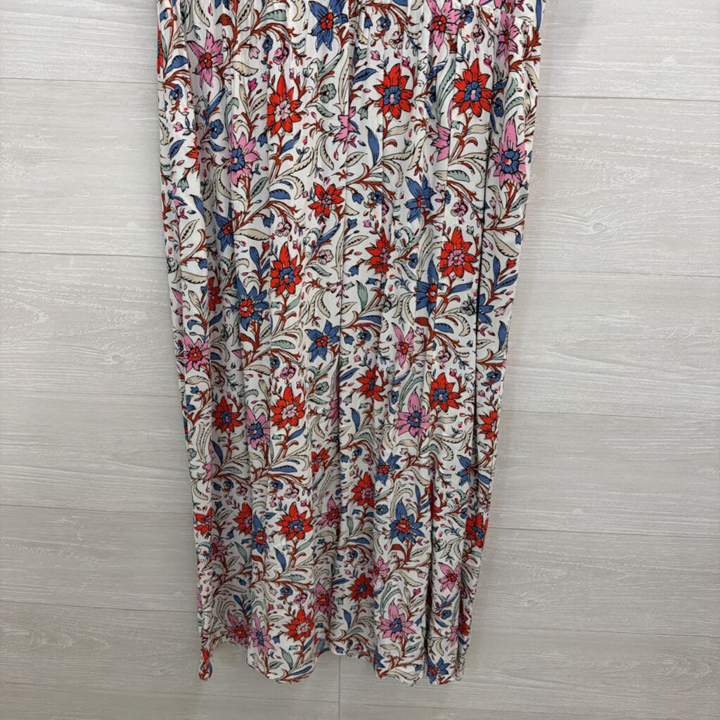 Loft White/ Multi Floral Print Short Sleeve Maxi Dress 4