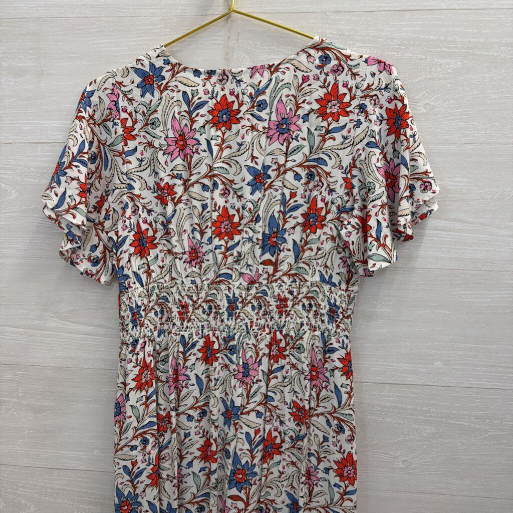 Loft White/ Multi Floral Print Short Sleeve Maxi Dress 4