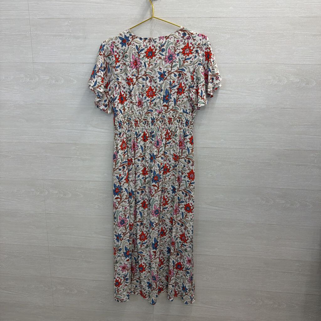Loft White/ Multi Floral Print Short Sleeve Maxi Dress 4