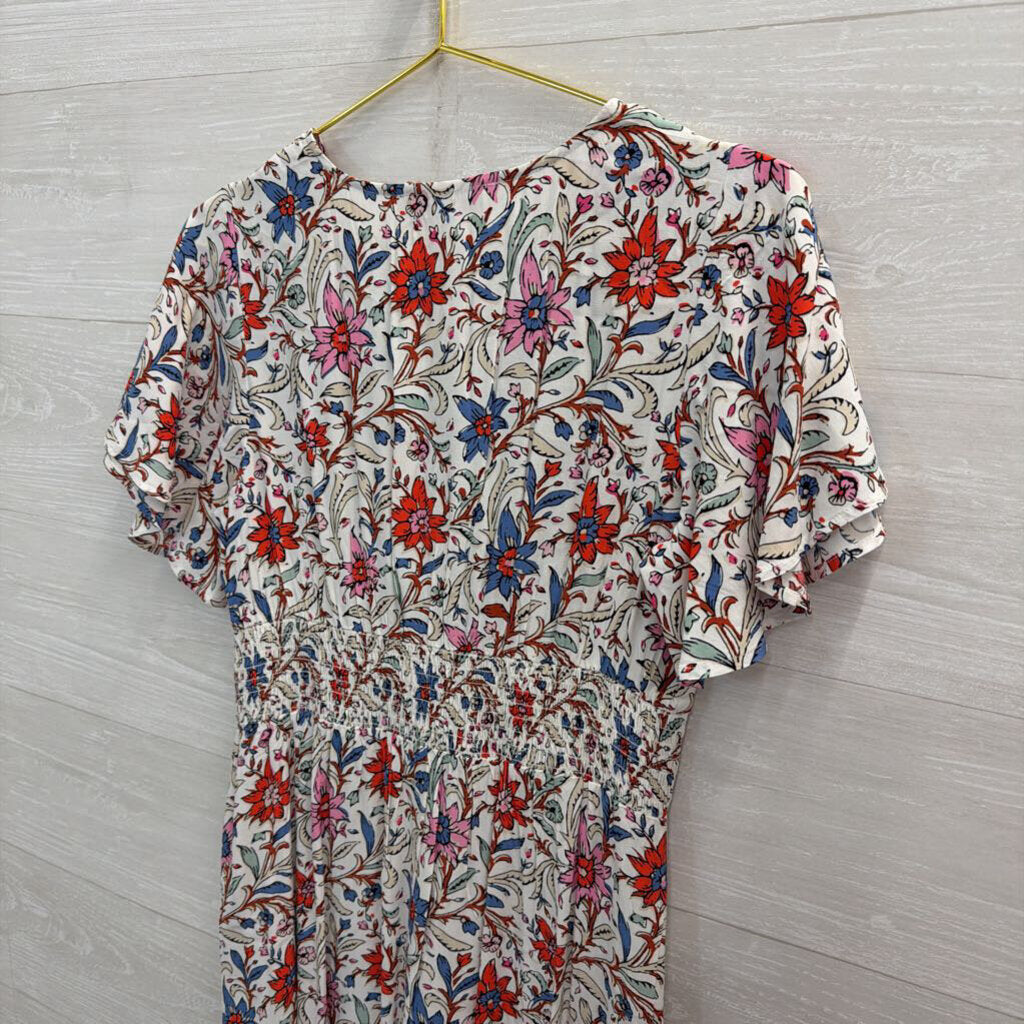 Loft White/ Multi Floral Print Short Sleeve Maxi Dress 4