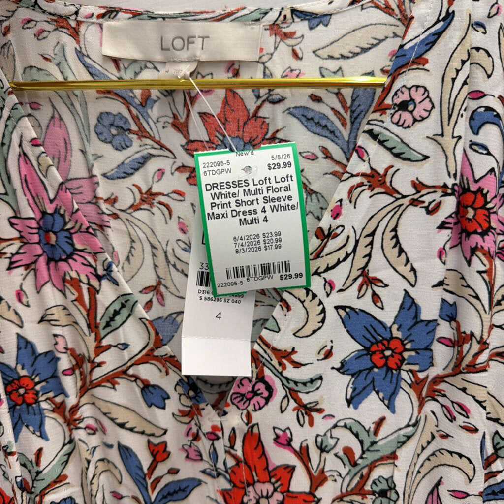 Loft White/ Multi Floral Print Short Sleeve Maxi Dress 4