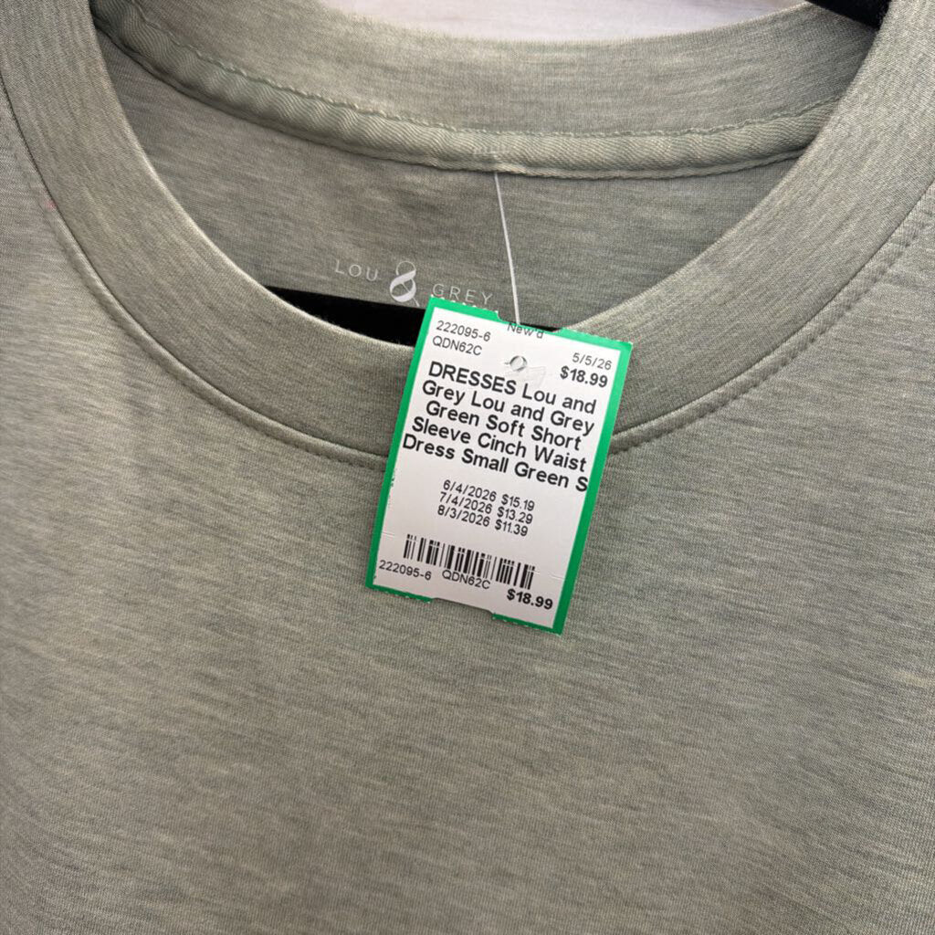 Lou and Grey Green Soft Short Sleeve Cinch Waist Dress Small