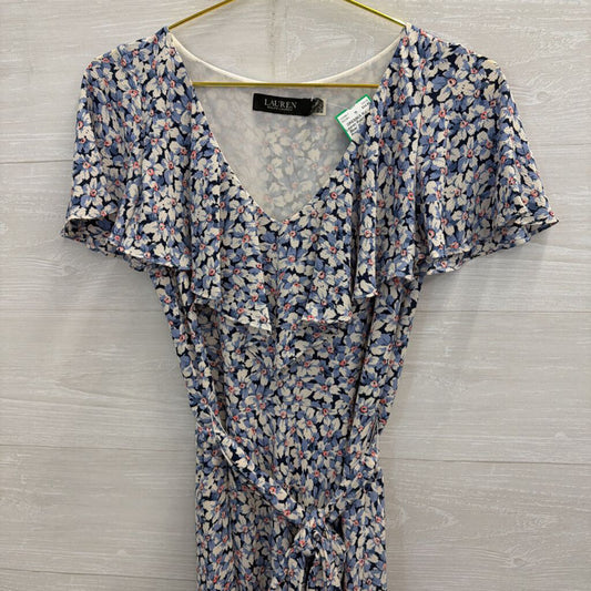 Ralph Lauren Blue/ White Floral Print Short Sleeve Tie Waist Maxi Dress 2