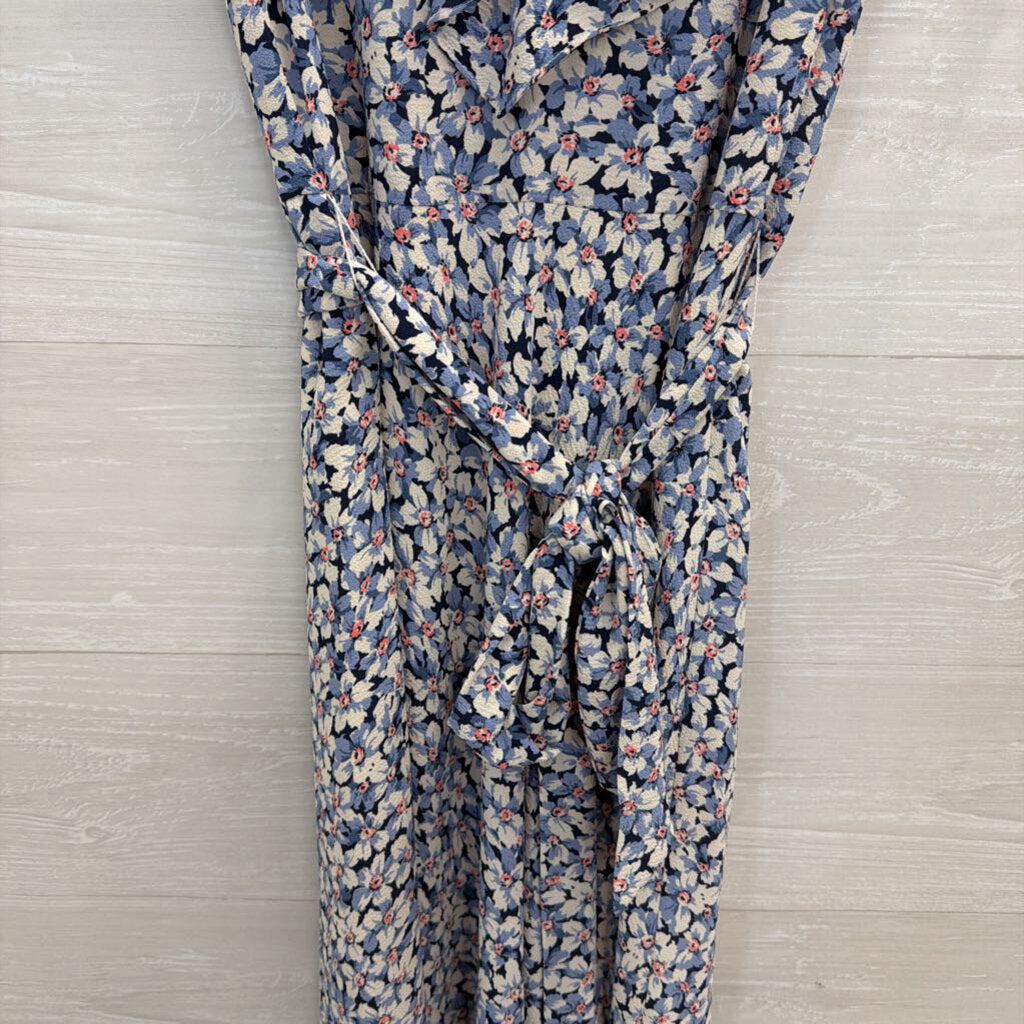 Ralph Lauren Blue/ White Floral Print Short Sleeve Tie Waist Maxi Dress 2