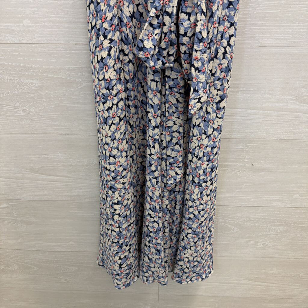 Ralph Lauren Blue/ White Floral Print Short Sleeve Tie Waist Maxi Dress 2