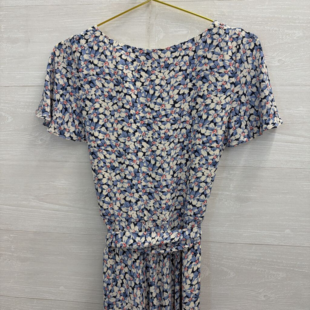 Ralph Lauren Blue/ White Floral Print Short Sleeve Tie Waist Maxi Dress 2