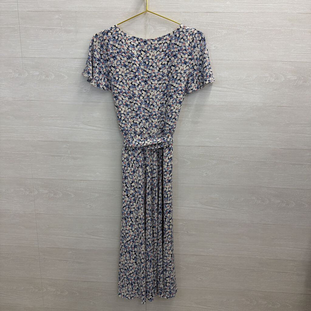 Ralph Lauren Blue/ White Floral Print Short Sleeve Tie Waist Maxi Dress 2