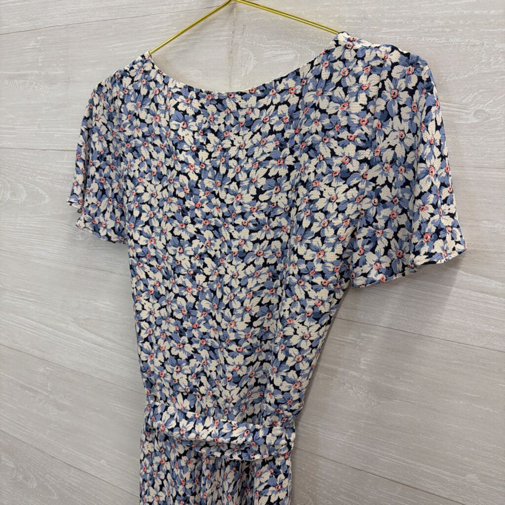 Ralph Lauren Blue/ White Floral Print Short Sleeve Tie Waist Maxi Dress 2
