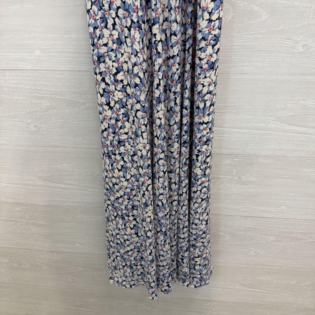 Ralph Lauren Blue/ White Floral Print Short Sleeve Tie Waist Maxi Dress 2