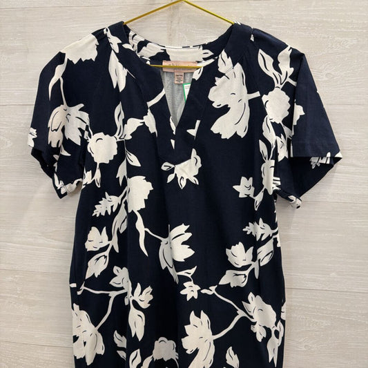 Philosophy Navy/ White Print Short Sleeve Shift Dress Medium Petite