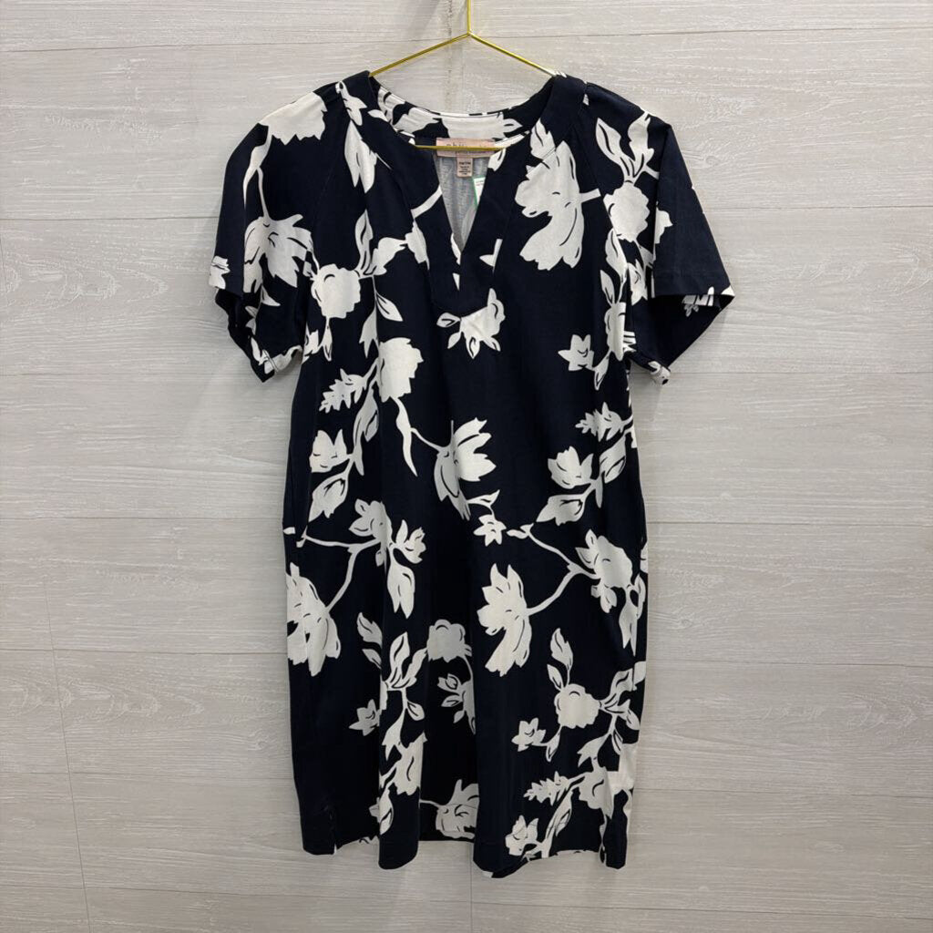 Philosophy Navy/ White Print Short Sleeve Shift Dress Medium Petite