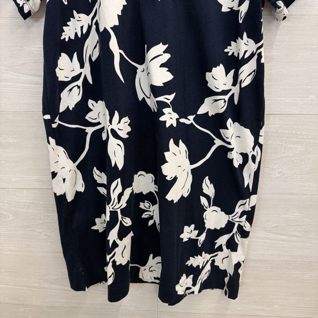 Philosophy Navy/ White Print Short Sleeve Shift Dress Medium Petite