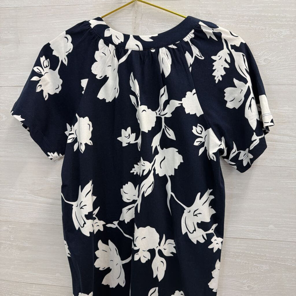Philosophy Navy/ White Print Short Sleeve Shift Dress Medium Petite