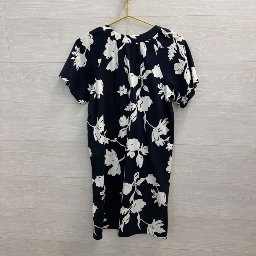 Philosophy Navy/ White Print Short Sleeve Shift Dress Medium Petite