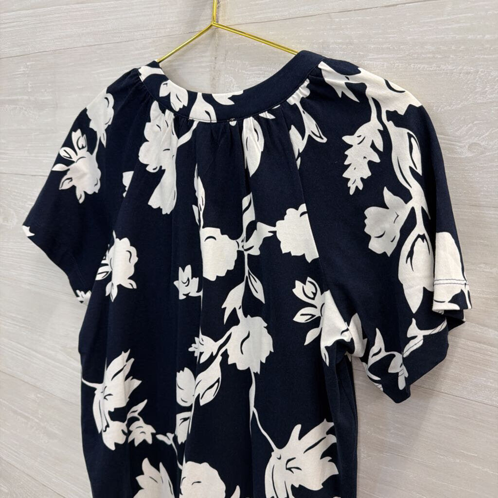 Philosophy Navy/ White Print Short Sleeve Shift Dress Medium Petite