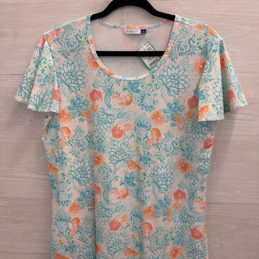 Cabana White/ Blue/ Orange Print Short Sleeve Dress Large