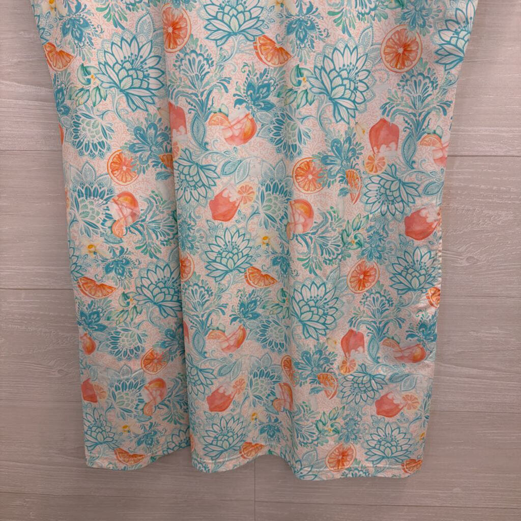 Cabana White/ Blue/ Orange Print Short Sleeve Dress Large