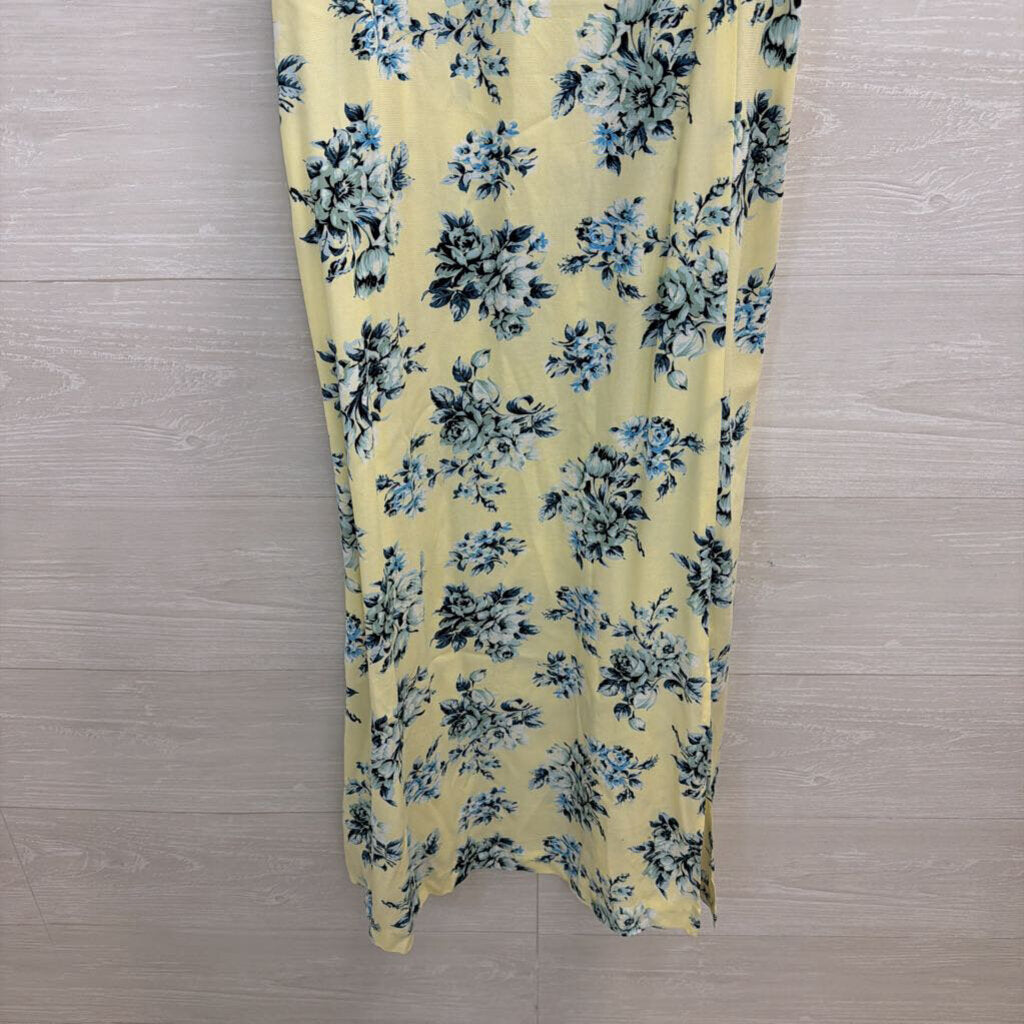 Loft Yellow/ Blue Floral Print Silky Midi Dress 4