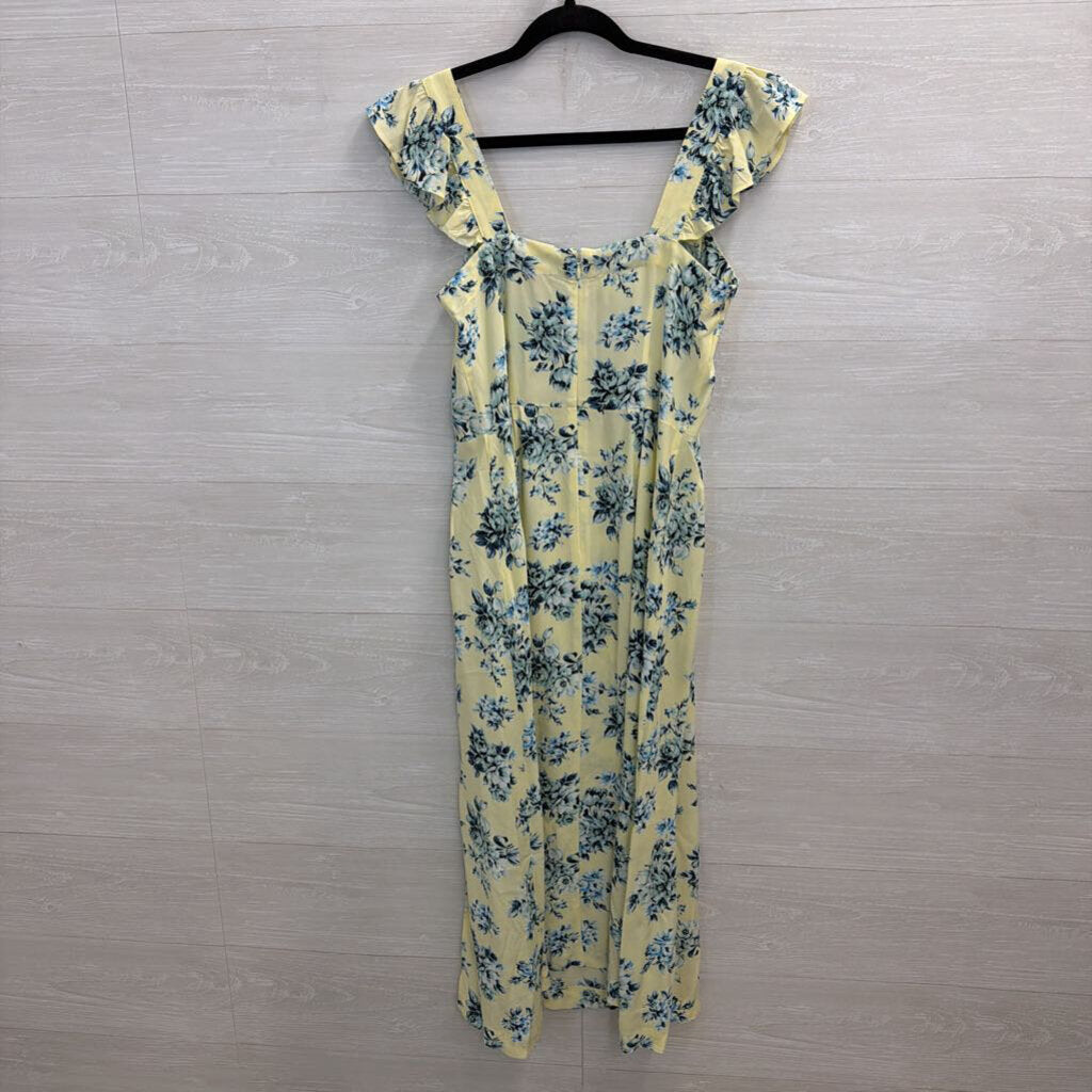 Loft Yellow/ Blue Floral Print Silky Midi Dress 4