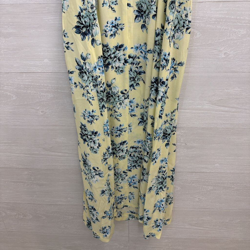 Loft Yellow/ Blue Floral Print Silky Midi Dress 4