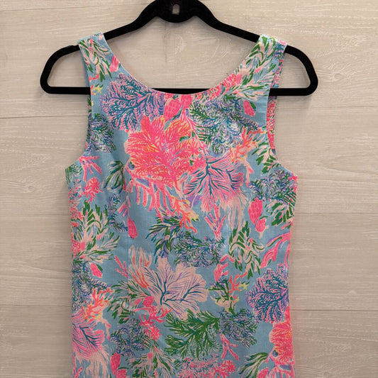 Lilly Pulitzer Blue/ Pink Print 100% Linen Sleeveless Shift Dress 4