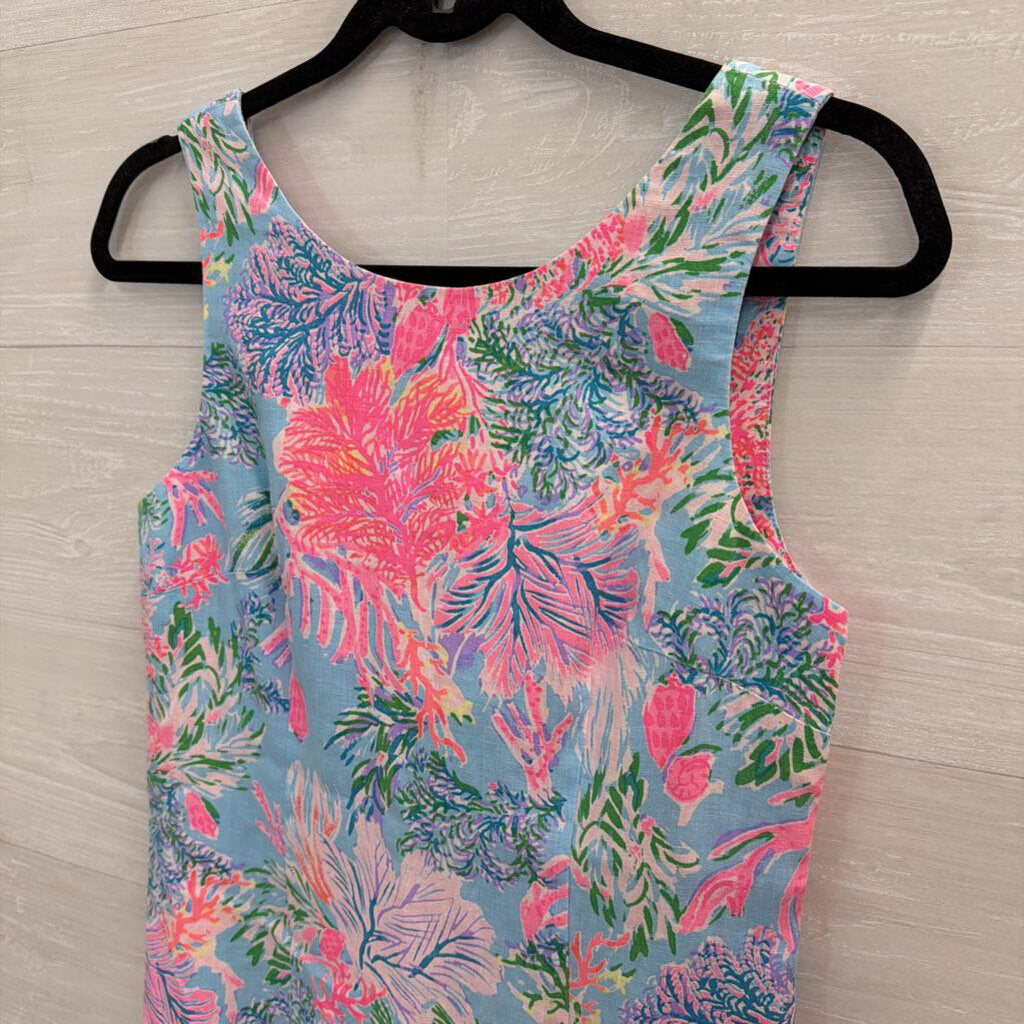 Lilly Pulitzer Blue/ Pink Print 100% Linen Sleeveless Shift Dress 4