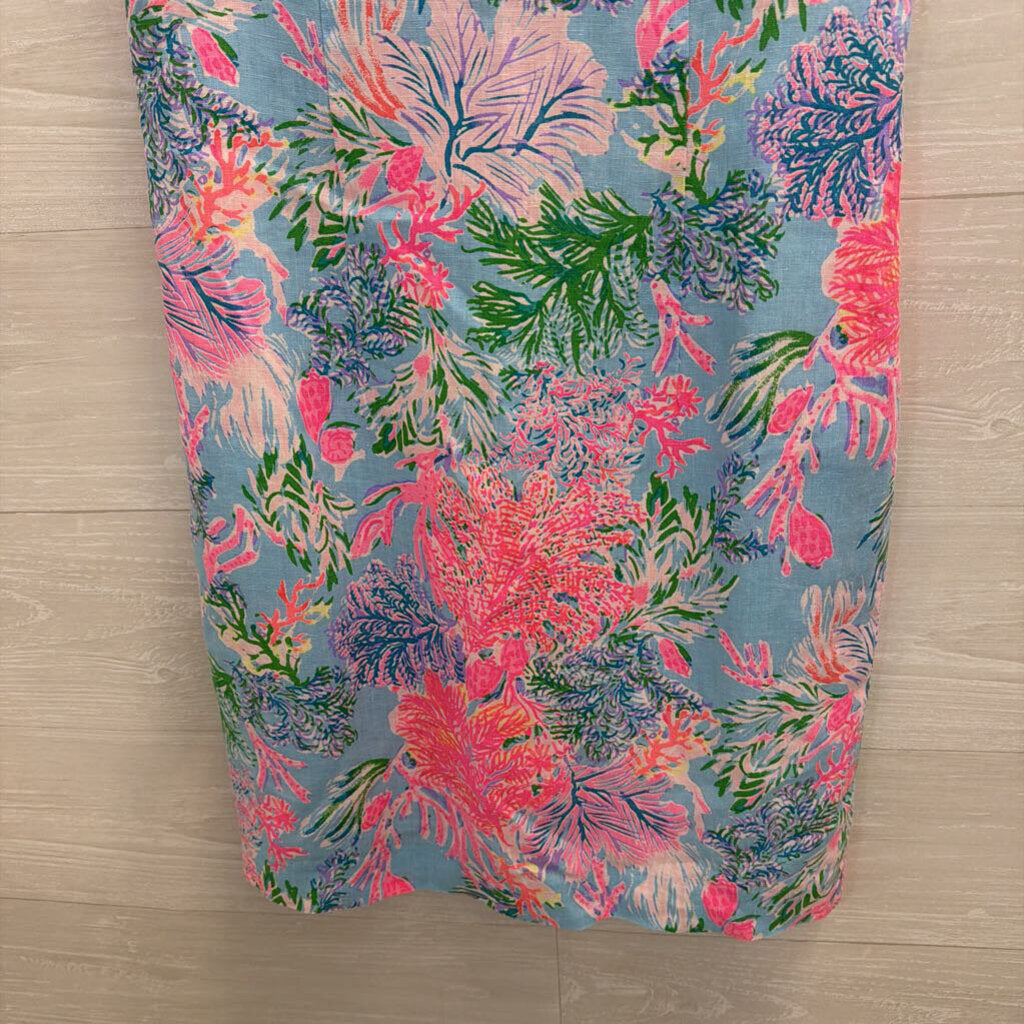 Lilly Pulitzer Blue/ Pink Print 100% Linen Sleeveless Shift Dress 4