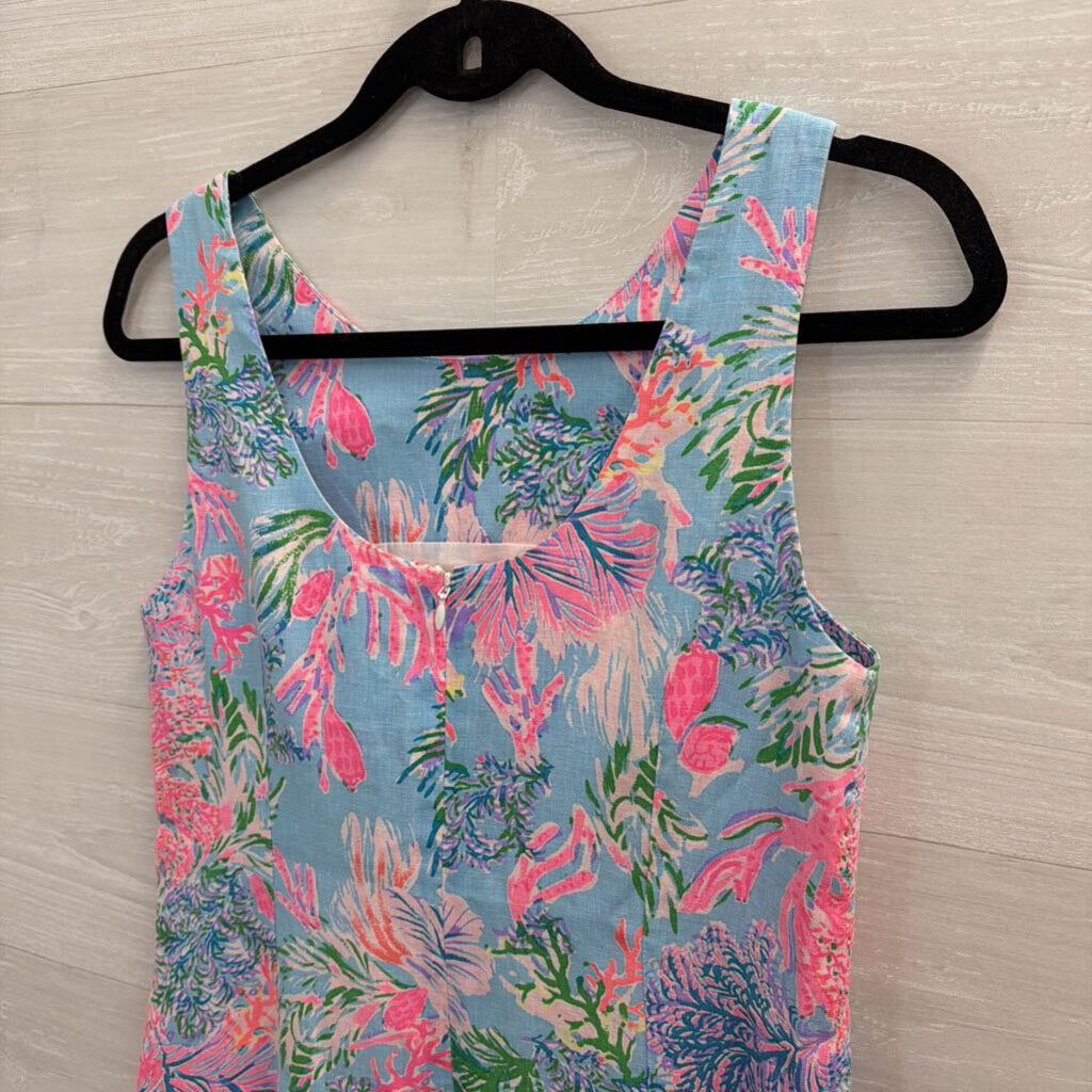 Lilly Pulitzer Blue/ Pink Print 100% Linen Sleeveless Shift Dress 4